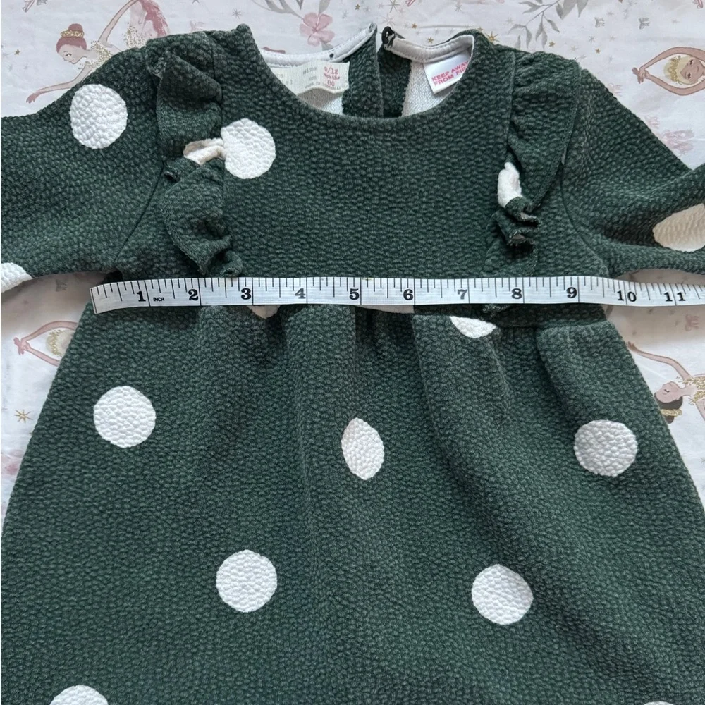 Zara Baby Emerald Green Polka Dot Dress 9–12M | Ruffle Detail Holiday